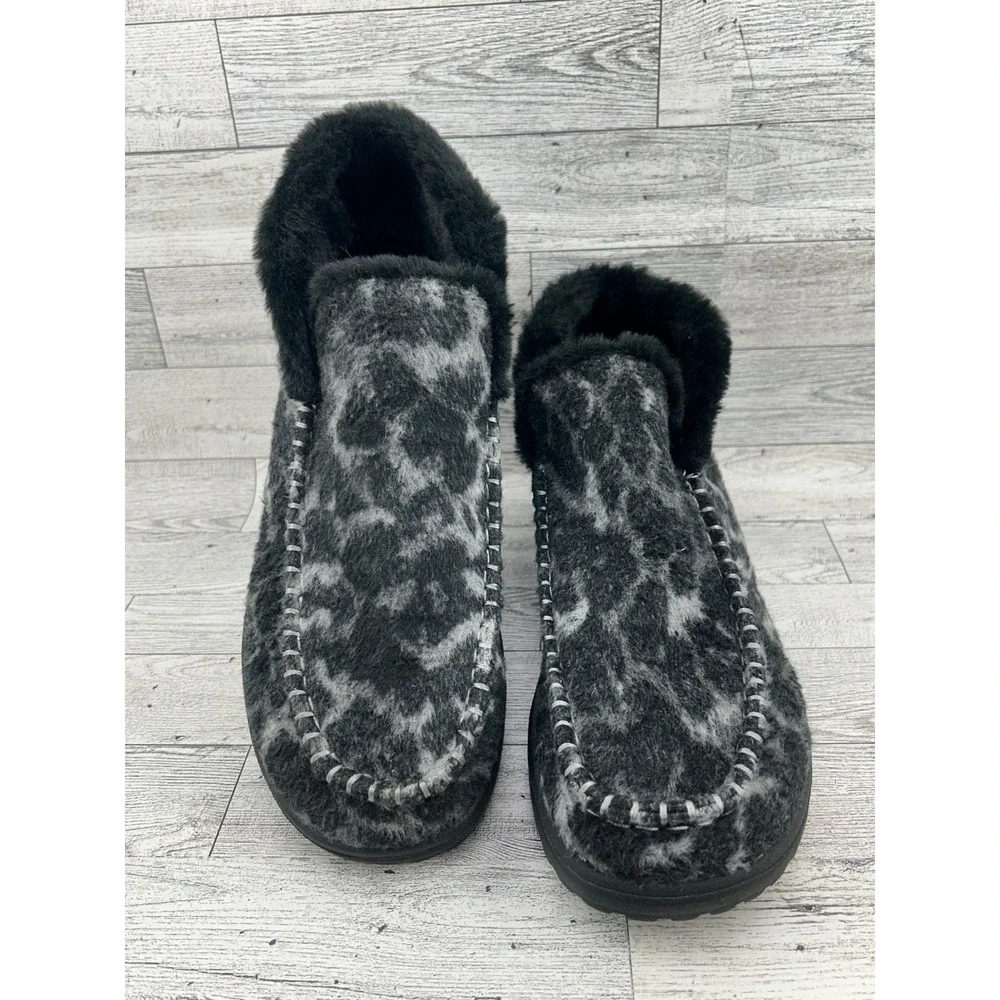 Hey Dude Denny Marble Leopard Grey Black Faux Fur‎ Lined Ankle Boots Women Sz 10